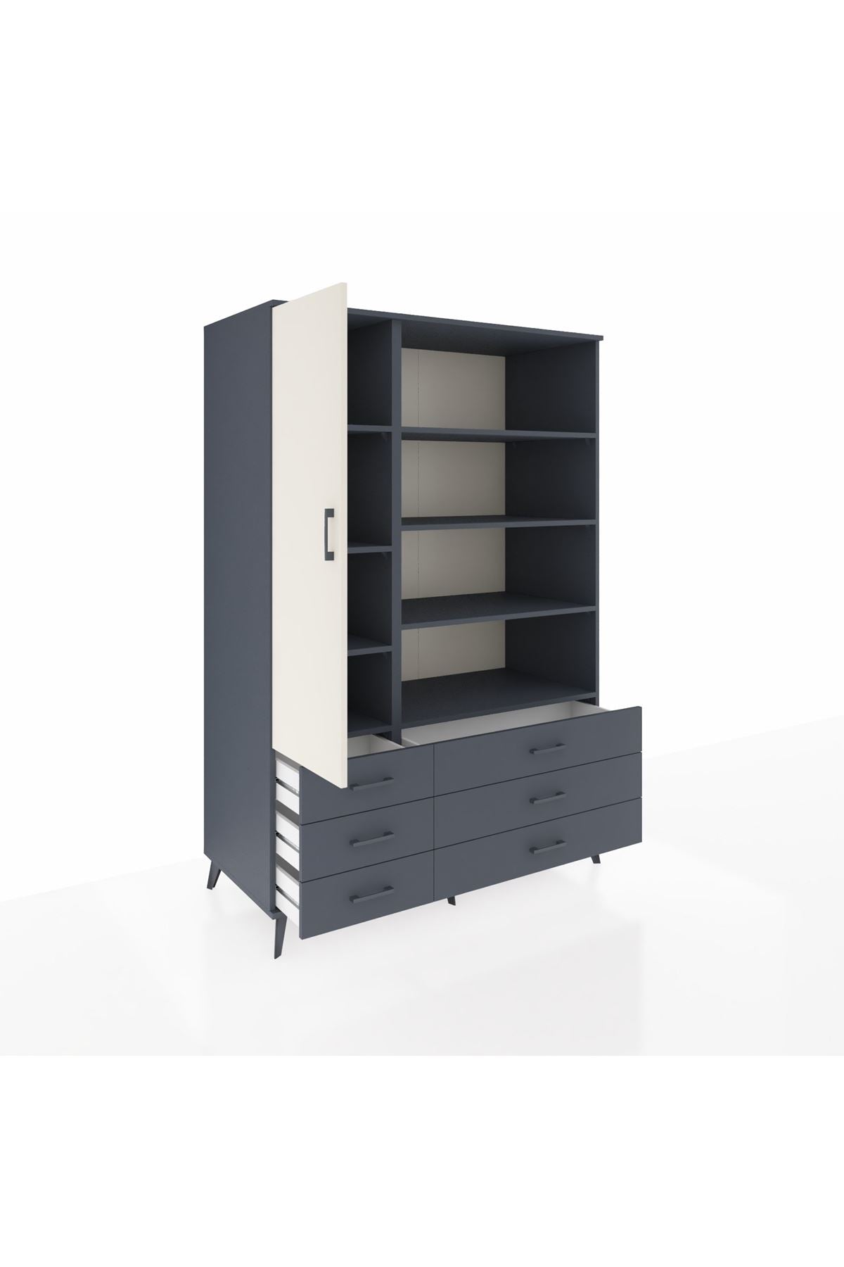 Kronos Dolap 8 Raflı 6 Çekmeceli Tek Kapaklı 132x59x195 Antrasit-Aytaşı/Antrasit