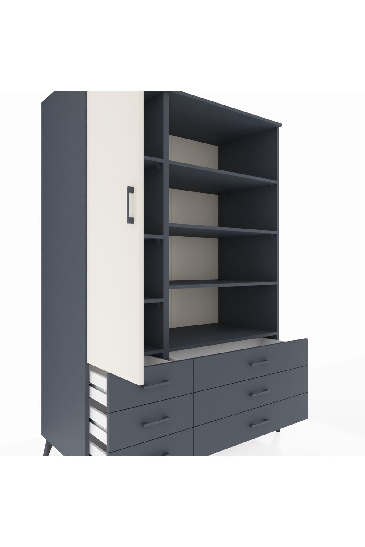 Kronos Dolap 8 Raflı 6 Çekmeceli Tek Kapaklı 132x59x195 Antrasit-Aytaşı/Antrasit
