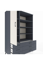 Kronos Dolap 8 Raflı 6 Çekmeceli Tek Kapaklı 132x59x195 Antrasit-Aytaşı/Antrasit