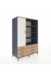 Kronos Dolap 8 Raflı 6 Çekmeceli Tek Kapaklı 132x59x195 Antrasit-Aytaşı/Çam