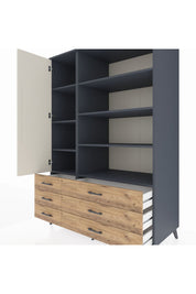 Kronos Dolap 8 Raflı 6 Çekmeceli Tek Kapaklı 132x59x195 Antrasit-Aytaşı/Çam