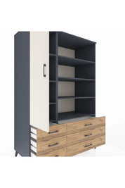 Kronos Dolap 8 Raflı 6 Çekmeceli Tek Kapaklı 132x59x195 Antrasit-Aytaşı/Çam