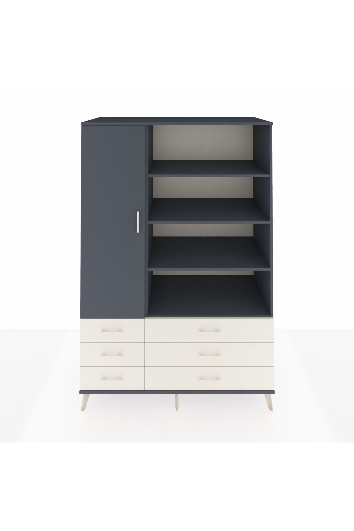 Kronos Dolap 8 Raflı 6 Çekmeceli Tek Kapaklı 132x59x195 Antrasit-Antrasit/Aytaşı