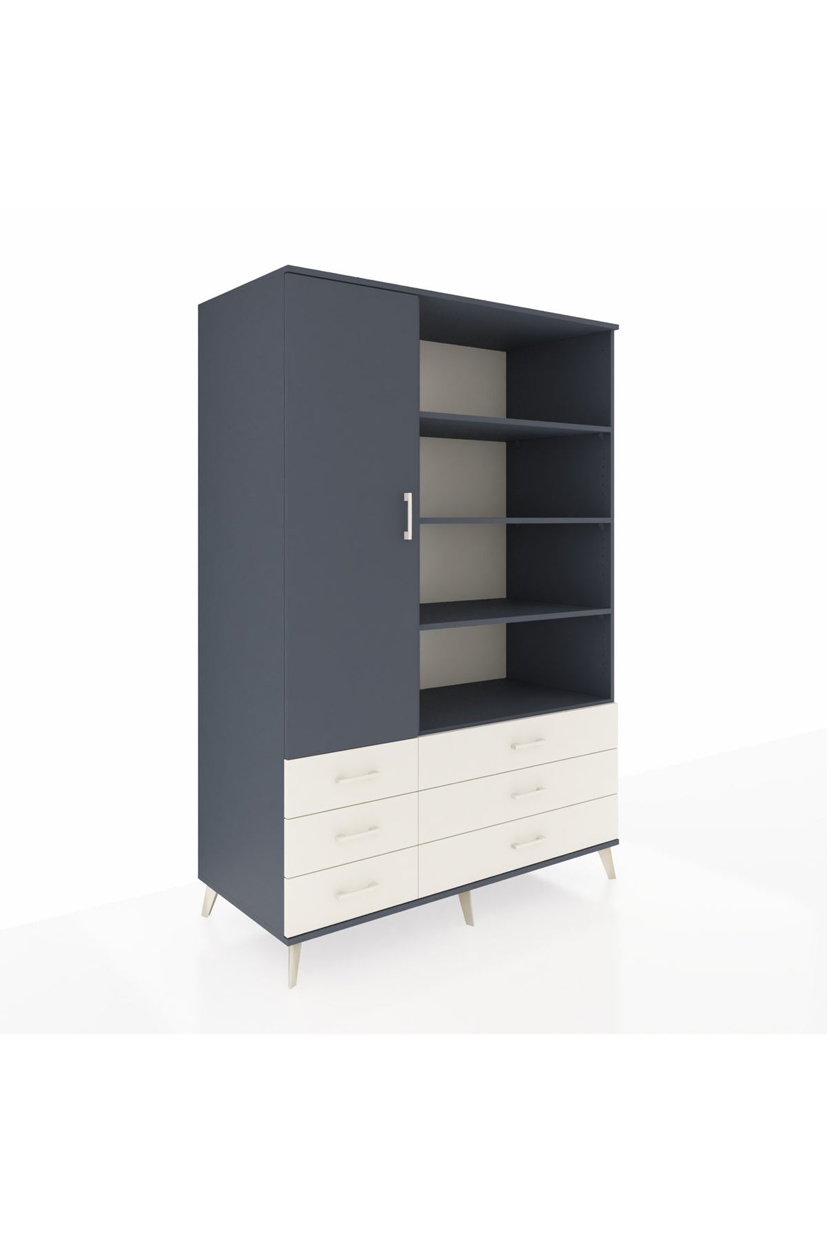 Kronos Dolap 8 Raflı 6 Çekmeceli Tek Kapaklı 132x59x195 Antrasit-Antrasit/Aytaşı