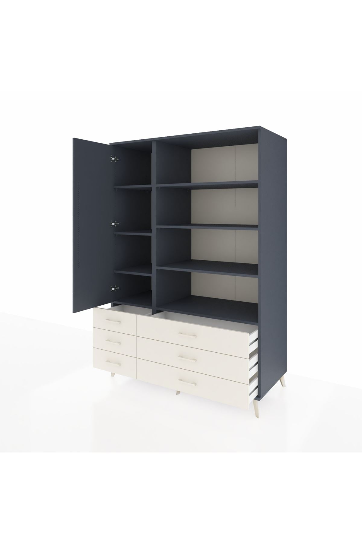 Kronos Dolap 8 Raflı 6 Çekmeceli Tek Kapaklı 132x59x195 Antrasit-Antrasit/Aytaşı