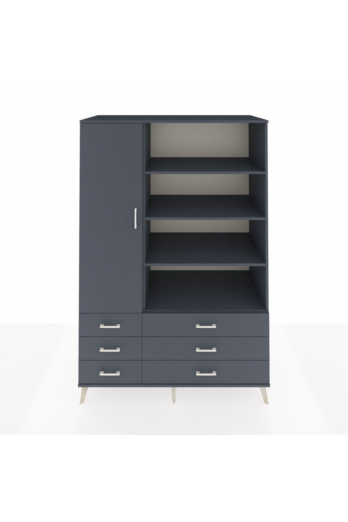 Kronos Dolap 8 Raflı 6 Çekmeceli Tek Kapaklı 132x59x195 Antrasit-Antrasit/Antrasit