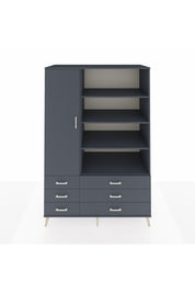 Kronos Dolap 8 Raflı 6 Çekmeceli Tek Kapaklı 132x59x195 Antrasit-Antrasit/Antrasit