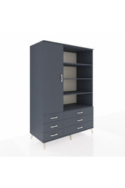 Kronos Dolap 8 Raflı 6 Çekmeceli Tek Kapaklı 132x59x195 Antrasit-Antrasit/Antrasit