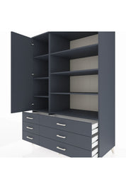 Kronos Dolap 8 Raflı 6 Çekmeceli Tek Kapaklı 132x59x195 Antrasit-Antrasit/Antrasit