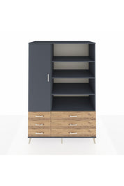 Kronos Dolap 8 Raflı 6 Çekmeceli Tek Kapaklı 132x59x195 Antrasit-Antrasit/Çam