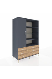 Kronos Dolap 8 Raflı 6 Çekmeceli Tek Kapaklı 132x59x195 Antrasit-Antrasit/Çam