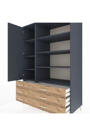 Kronos Dolap 8 Raflı 6 Çekmeceli Tek Kapaklı 132x59x195 Antrasit-Antrasit/Çam