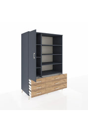 Kronos Dolap 8 Raflı 6 Çekmeceli Tek Kapaklı 132x59x195 Antrasit-Antrasit/Çam