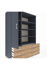 Kronos Dolap 8 Raflı 6 Çekmeceli Tek Kapaklı 132x59x195 Antrasit-Antrasit/Çam