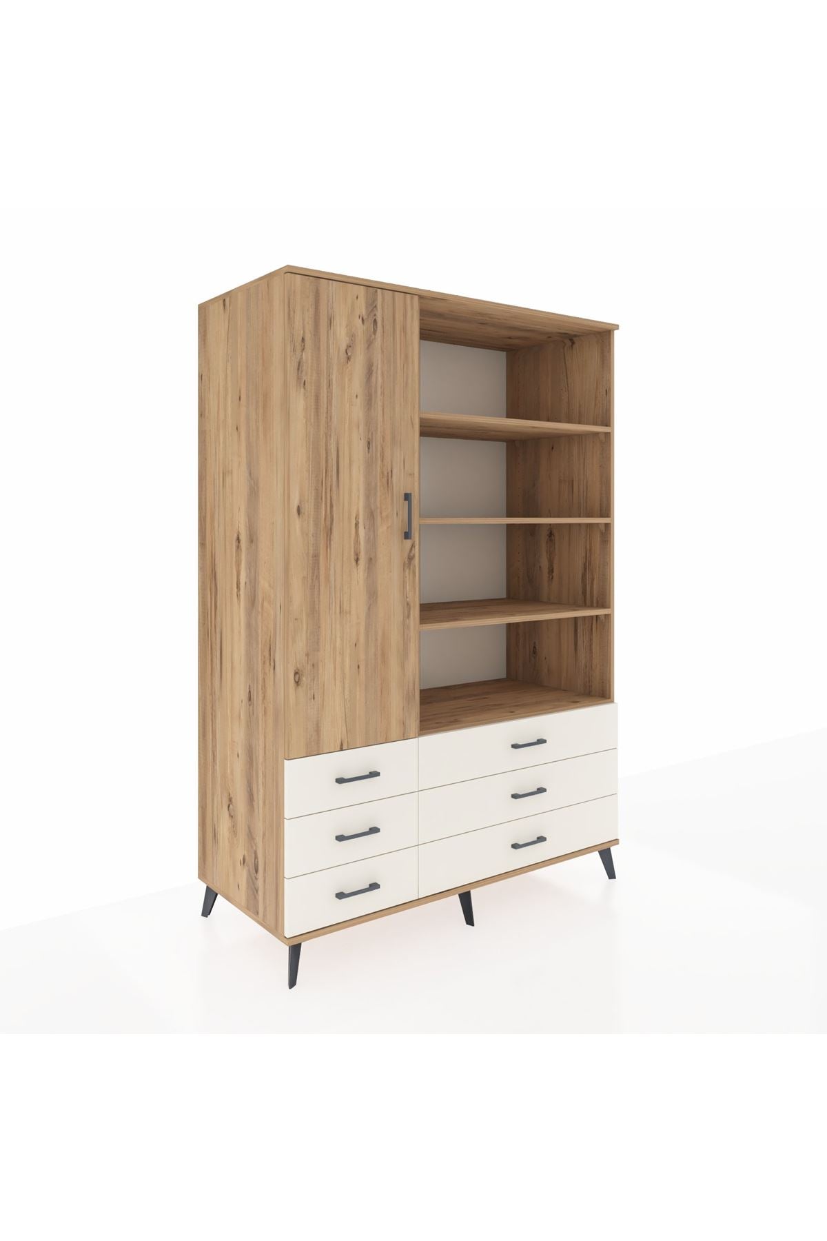 Kronos Dolap 8 Raflı 6 Çekmeceli Tek Kapaklı 132x59x195 Çam-Çam/Aytaşı