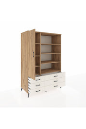 Kronos Dolap 8 Raflı 6 Çekmeceli Tek Kapaklı 132x59x195 Çam-Çam/Aytaşı