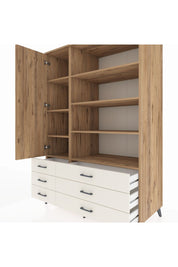 Kronos Dolap 8 Raflı 6 Çekmeceli Tek Kapaklı 132x59x195 Çam-Çam/Aytaşı