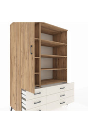 Kronos Dolap 8 Raflı 6 Çekmeceli Tek Kapaklı 132x59x195 Çam-Çam/Aytaşı