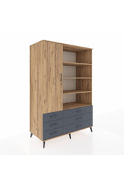 Kronos Dolap 8 Raflı 6 Çekmeceli Tek Kapaklı 132x59x195 Çam-Çam/Antrasit