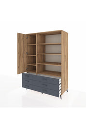 Kronos Dolap 8 Raflı 6 Çekmeceli Tek Kapaklı 132x59x195 Çam-Çam/Antrasit