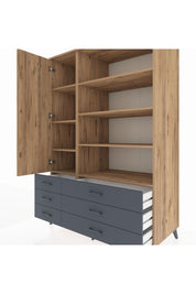 Kronos Dolap 8 Raflı 6 Çekmeceli Tek Kapaklı 132x59x195 Çam-Çam/Antrasit