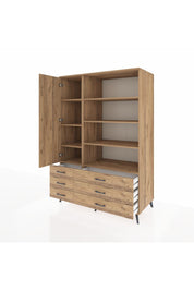 Kronos Dolap 8 Raflı 6 Çekmeceli Tek Kapaklı 132x59x195 Çam-Çam/Çam