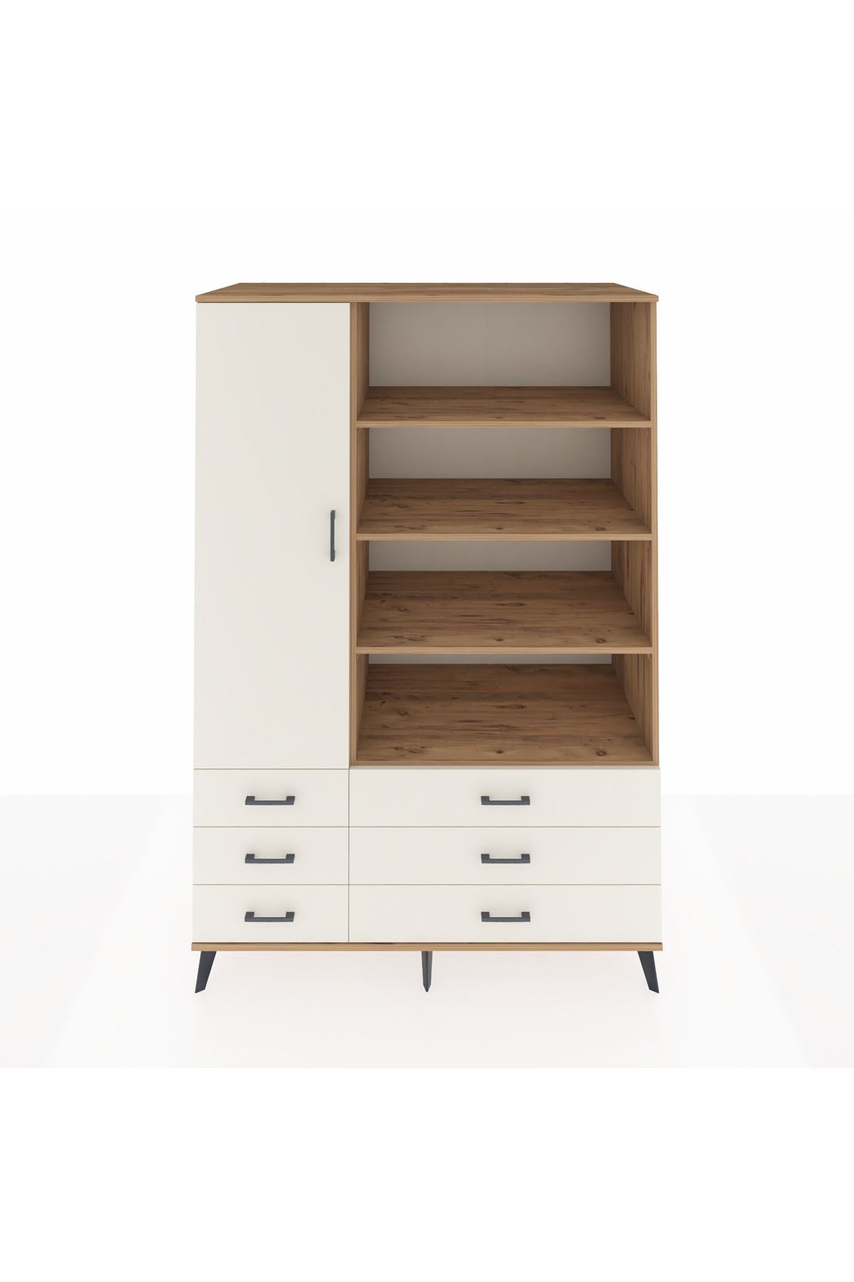 Kronos Dolap 8 Raflı 6 Çekmeceli Tek Kapaklı 132x59x195 Çam-Aytaşı/Aytaşı