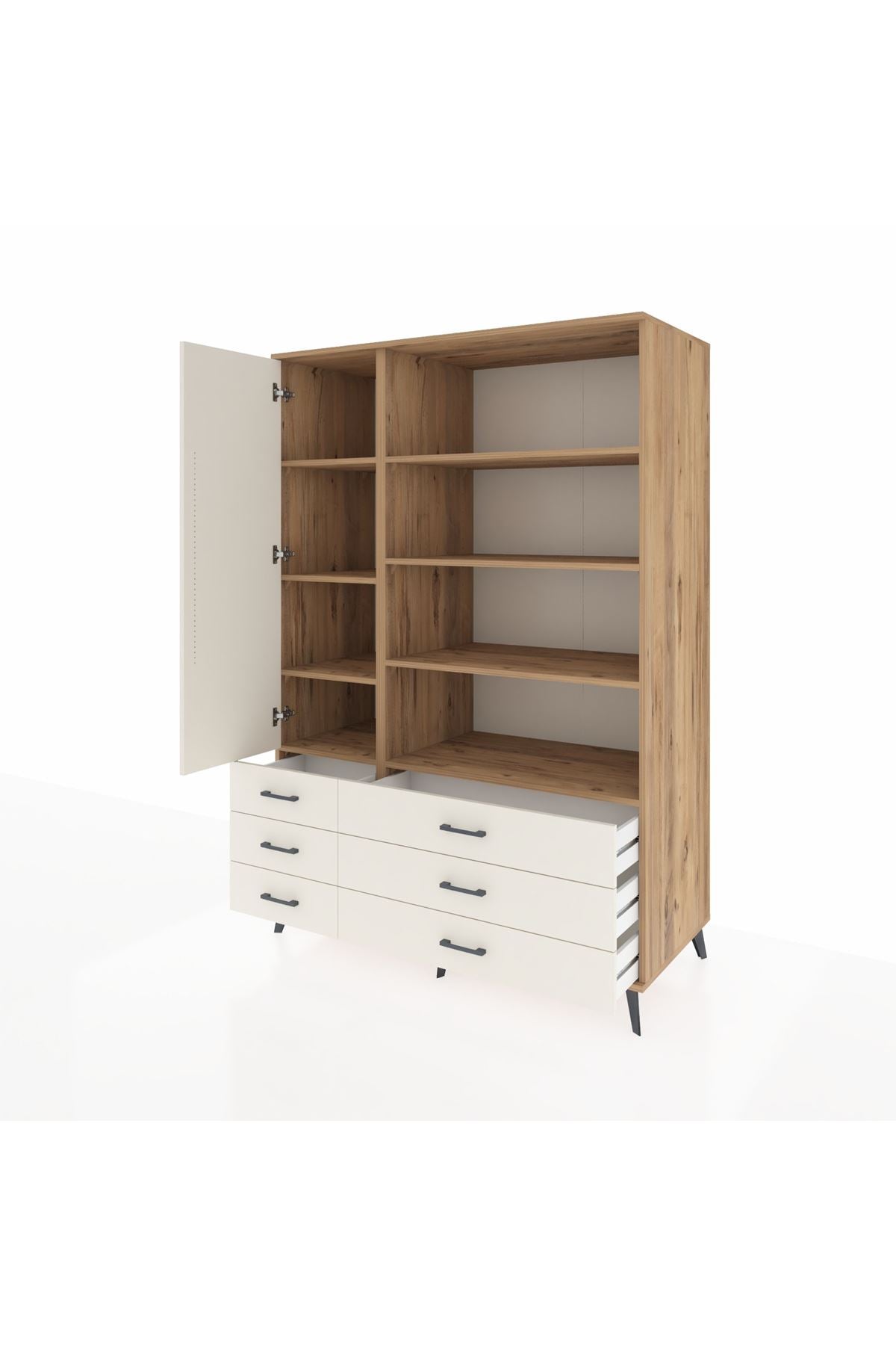 Kronos Dolap 8 Raflı 6 Çekmeceli Tek Kapaklı 132x59x195 Çam-Aytaşı/Aytaşı