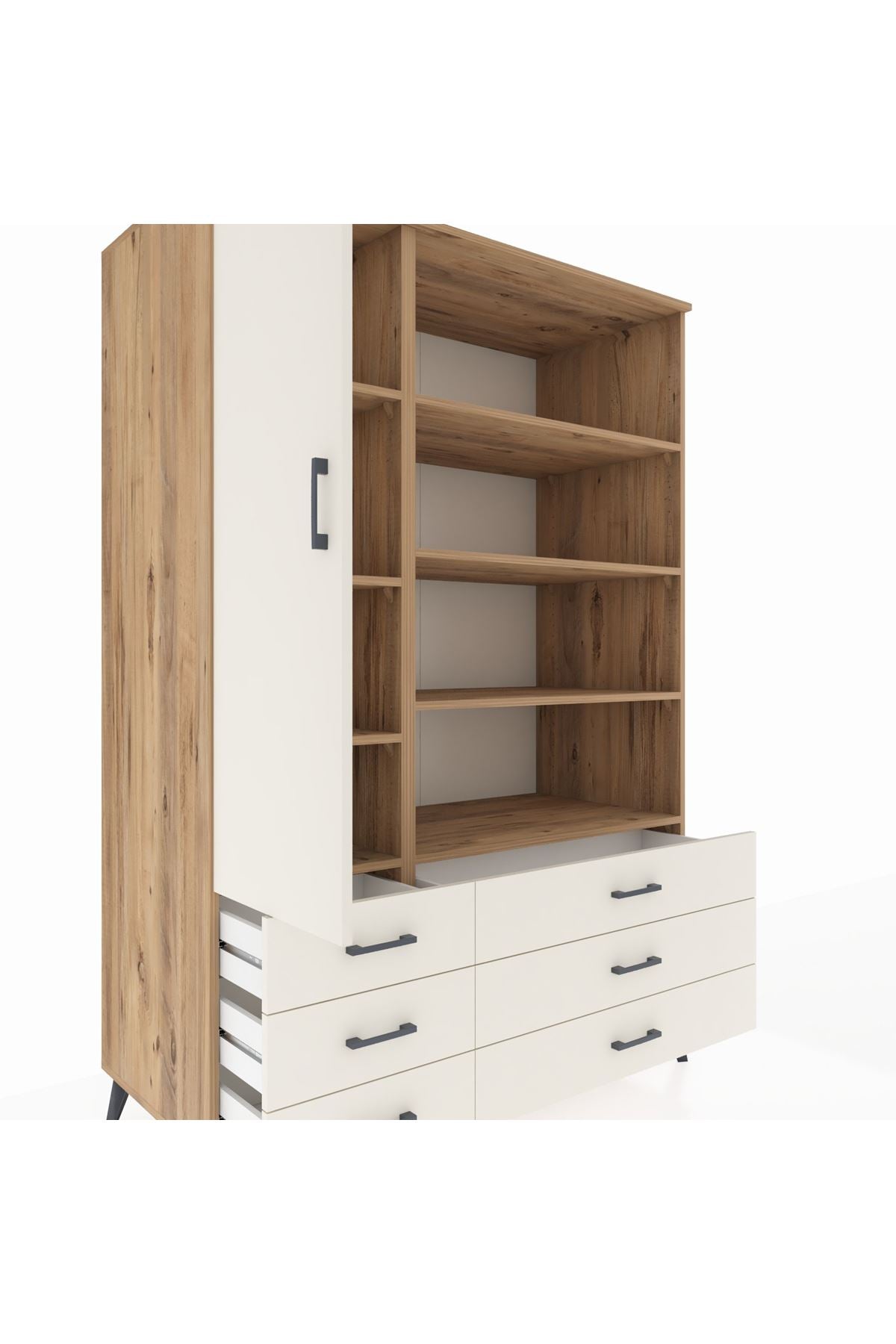 Kronos Dolap 8 Raflı 6 Çekmeceli Tek Kapaklı 132x59x195 Çam-Aytaşı/Aytaşı