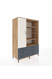 Kronos Dolap 8 Raflı 6 Çekmeceli Tek Kapaklı 132x59x195 Çam-Aytaşı/Antrasit