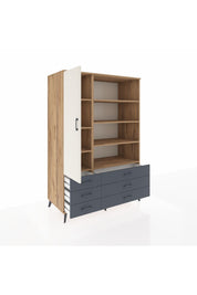 Kronos Dolap 8 Raflı 6 Çekmeceli Tek Kapaklı 132x59x195 Çam-Aytaşı/Antrasit