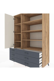 Kronos Dolap 8 Raflı 6 Çekmeceli Tek Kapaklı 132x59x195 Çam-Aytaşı/Antrasit