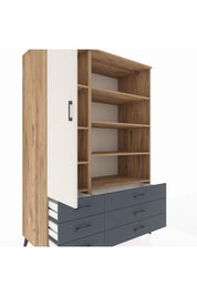 Kronos Dolap 8 Raflı 6 Çekmeceli Tek Kapaklı 132x59x195 Çam-Aytaşı/Antrasit