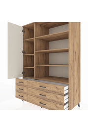 Kronos Dolap 8 Raflı 6 Çekmeceli Tek Kapaklı 132x59x195 Çam-Aytaşı/Çam