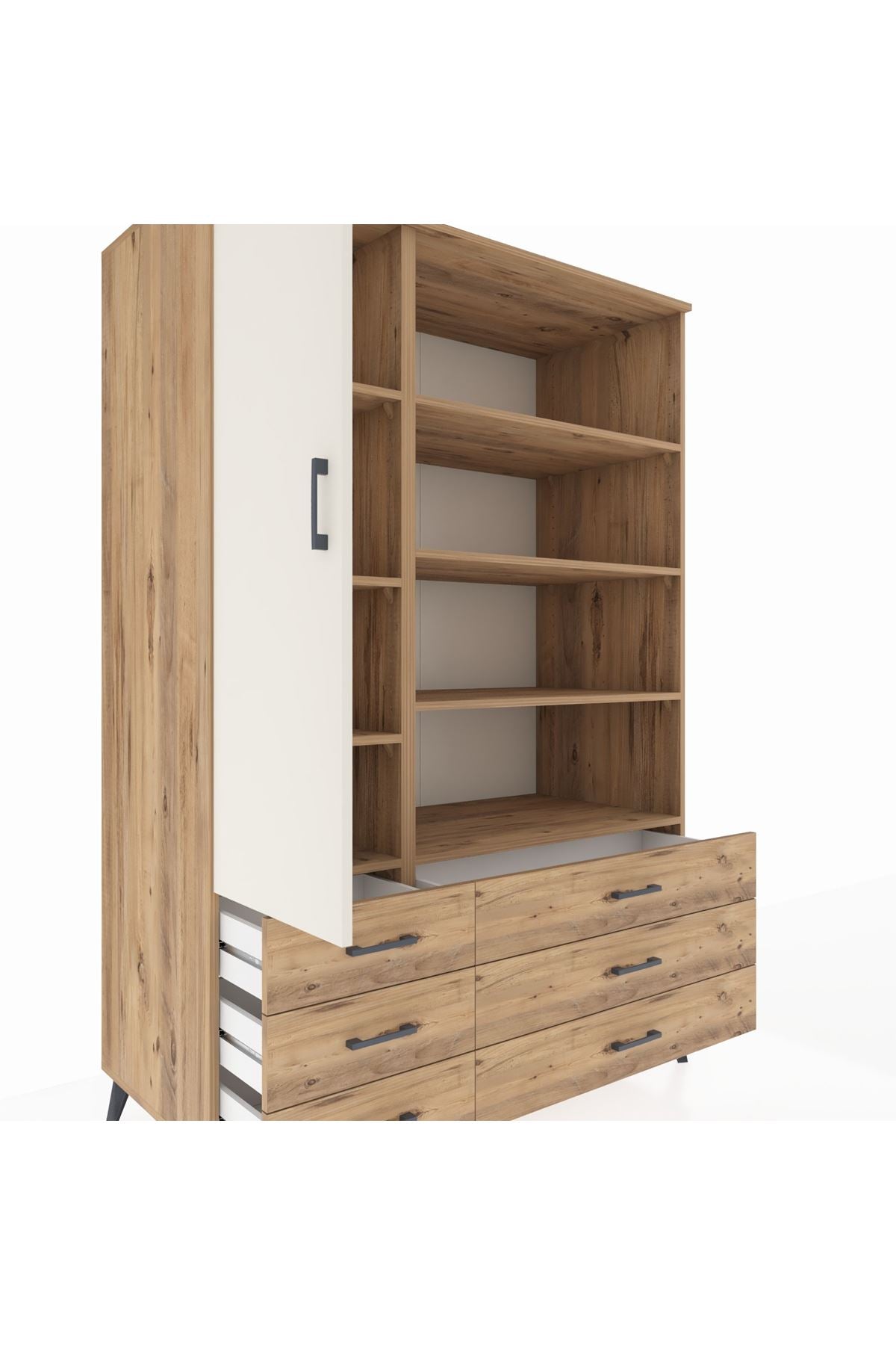 Kronos Dolap 8 Raflı 6 Çekmeceli Tek Kapaklı 132x59x195 Çam-Aytaşı/Çam