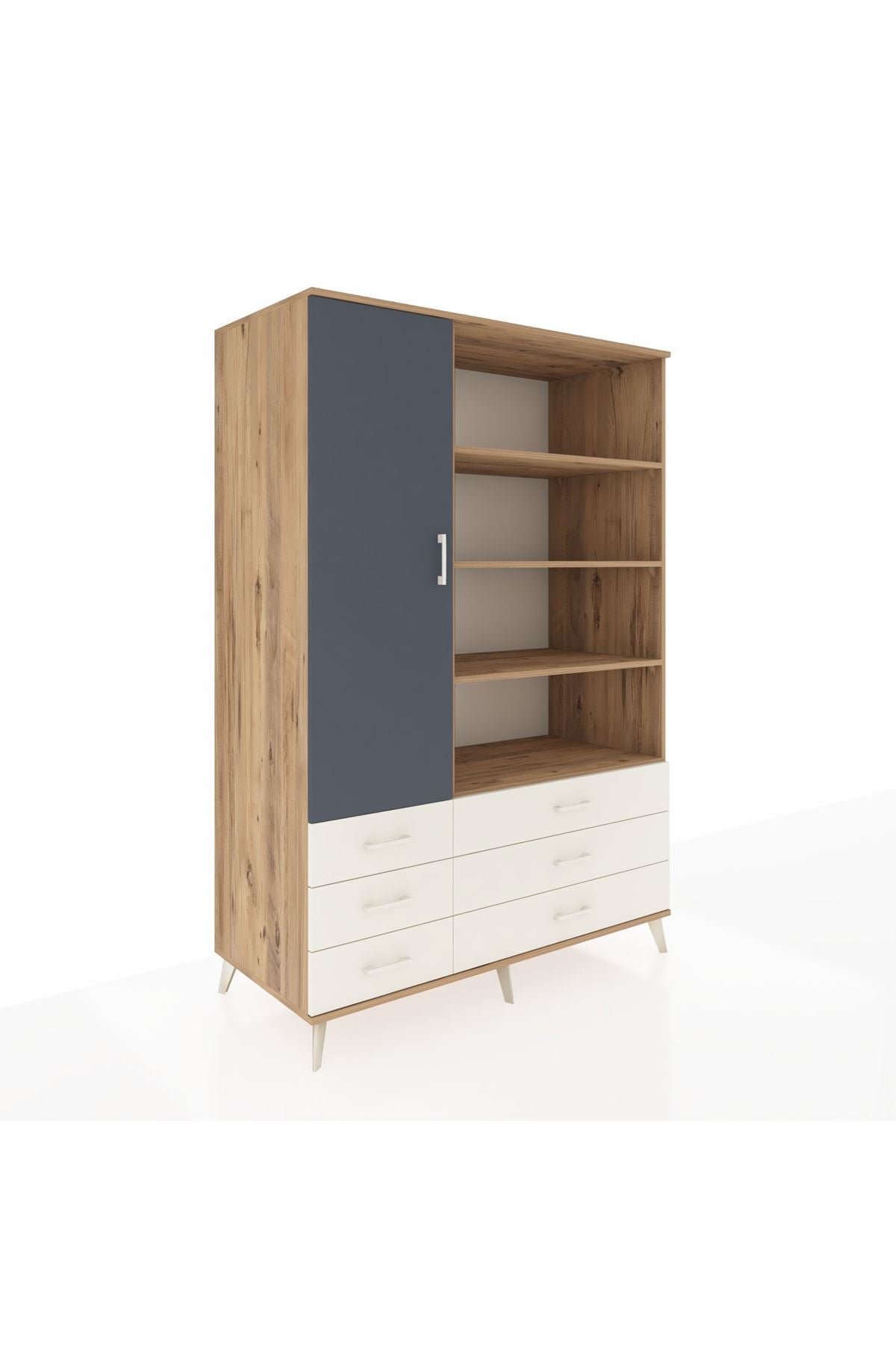 Kronos Dolap 8 Raflı 6 Çekmeceli Tek Kapaklı 132x59x195 Çam-Antrasit/Aytaşı