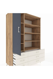 Kronos Dolap 8 Raflı 6 Çekmeceli Tek Kapaklı 132x59x195 Çam-Antrasit/Aytaşı