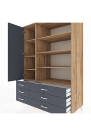 Kronos Dolap 8 Raflı 6 Çekmeceli Tek Kapaklı 132x59x195 Çam-Antrasit/Antrasit