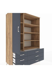 Kronos Dolap 8 Raflı 6 Çekmeceli Tek Kapaklı 132x59x195 Çam-Antrasit/Antrasit