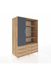 Kronos Dolap 8 Raflı 6 Çekmeceli Tek Kapaklı 132x59x195 Çam-Antrasit/Çam