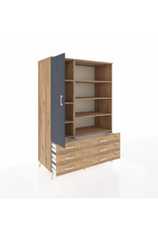 Kronos Dolap 8 Raflı 6 Çekmeceli Tek Kapaklı 132x59x195 Çam-Antrasit/Çam