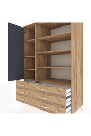 Kronos Dolap 8 Raflı 6 Çekmeceli Tek Kapaklı 132x59x195 Çam-Antrasit/Çam