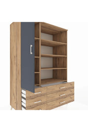 Kronos Dolap 8 Raflı 6 Çekmeceli Tek Kapaklı 132x59x195 Çam-Antrasit/Çam