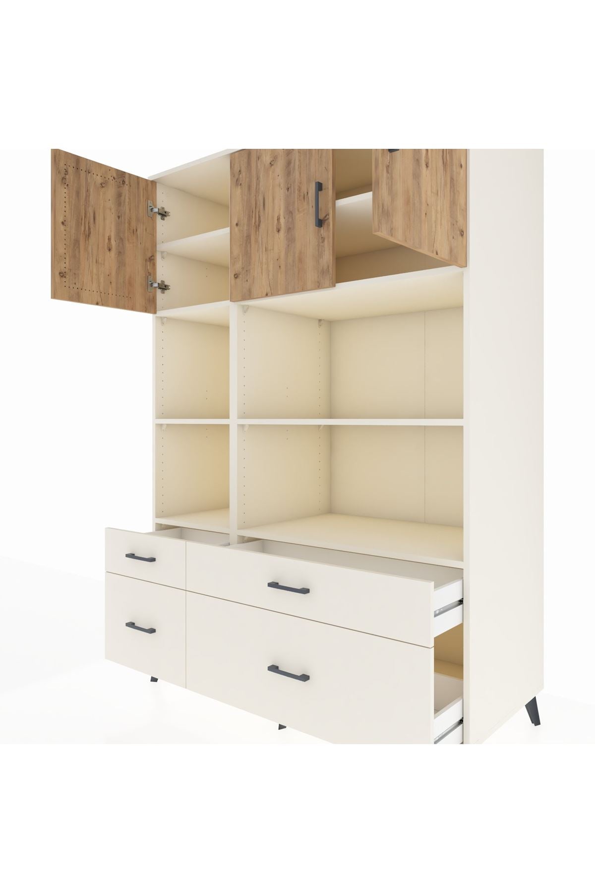 Kronos Dolap 8 Raflı 4 Çekmeceli 3 Kapaklı 132x59x195 Aytaşı-Çam/Aytaşı