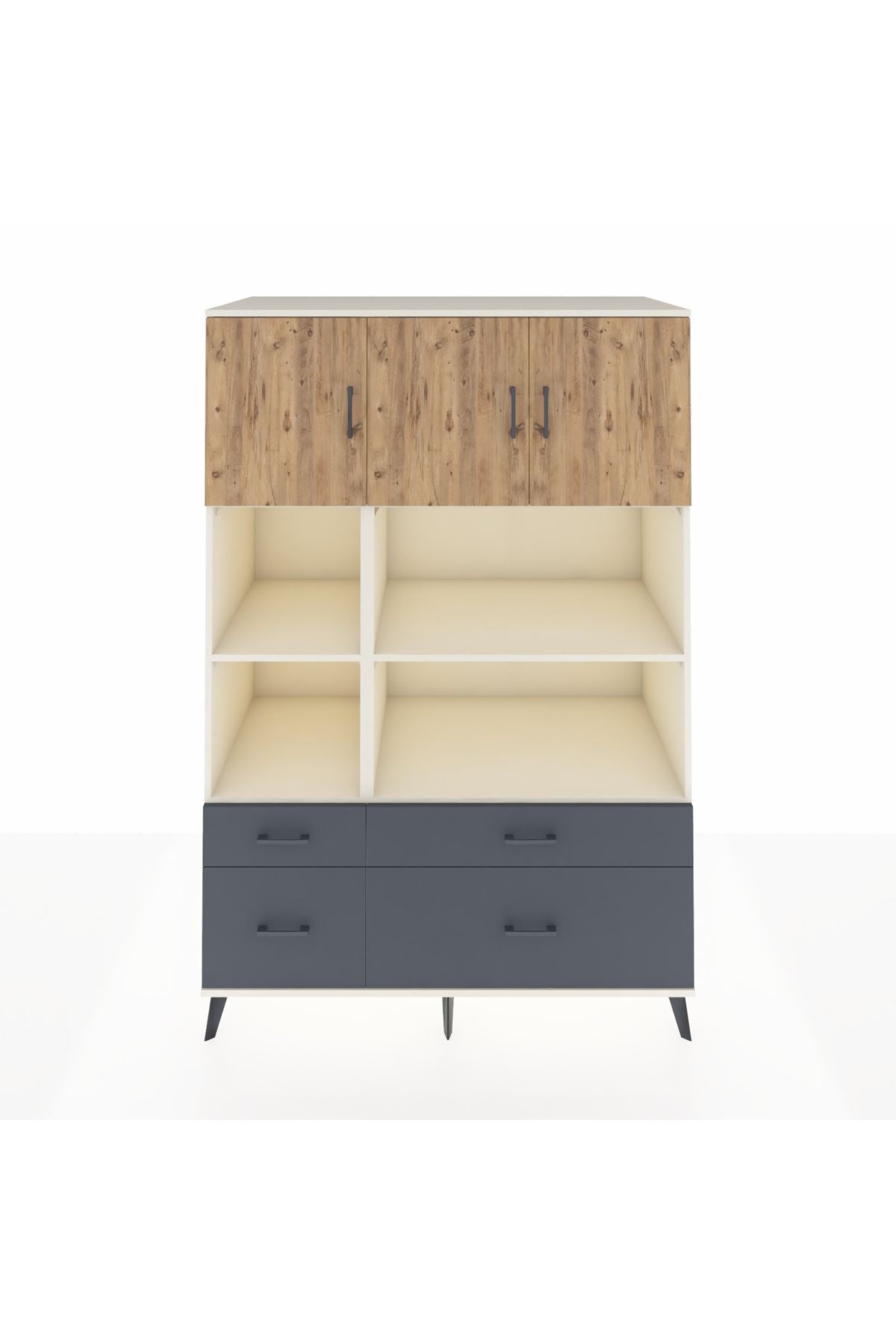 Kronos Dolap 8 Raflı 4 Çekmeceli 3 Kapaklı 132x59x195 Aytaşı-Çam/Antrasit