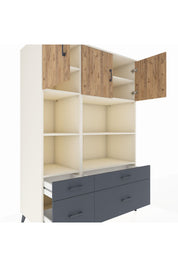 Kronos Dolap 8 Raflı 4 Çekmeceli 3 Kapaklı 132x59x195 Aytaşı-Çam/Antrasit