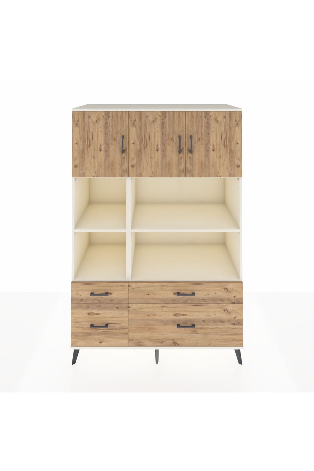 Kronos Dolap 8 Raflı 4 Çekmeceli 3 Kapaklı 132x59x195 Aytaşı-Çam/Çam