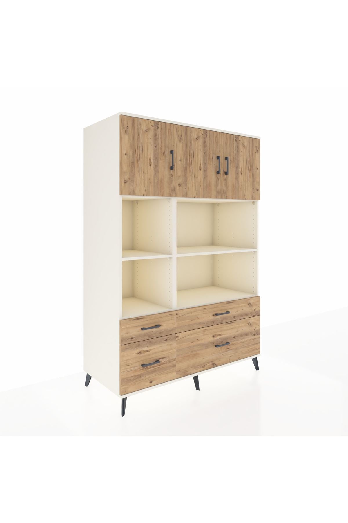 Kronos Dolap 8 Raflı 4 Çekmeceli 3 Kapaklı 132x59x195 Aytaşı-Çam/Çam