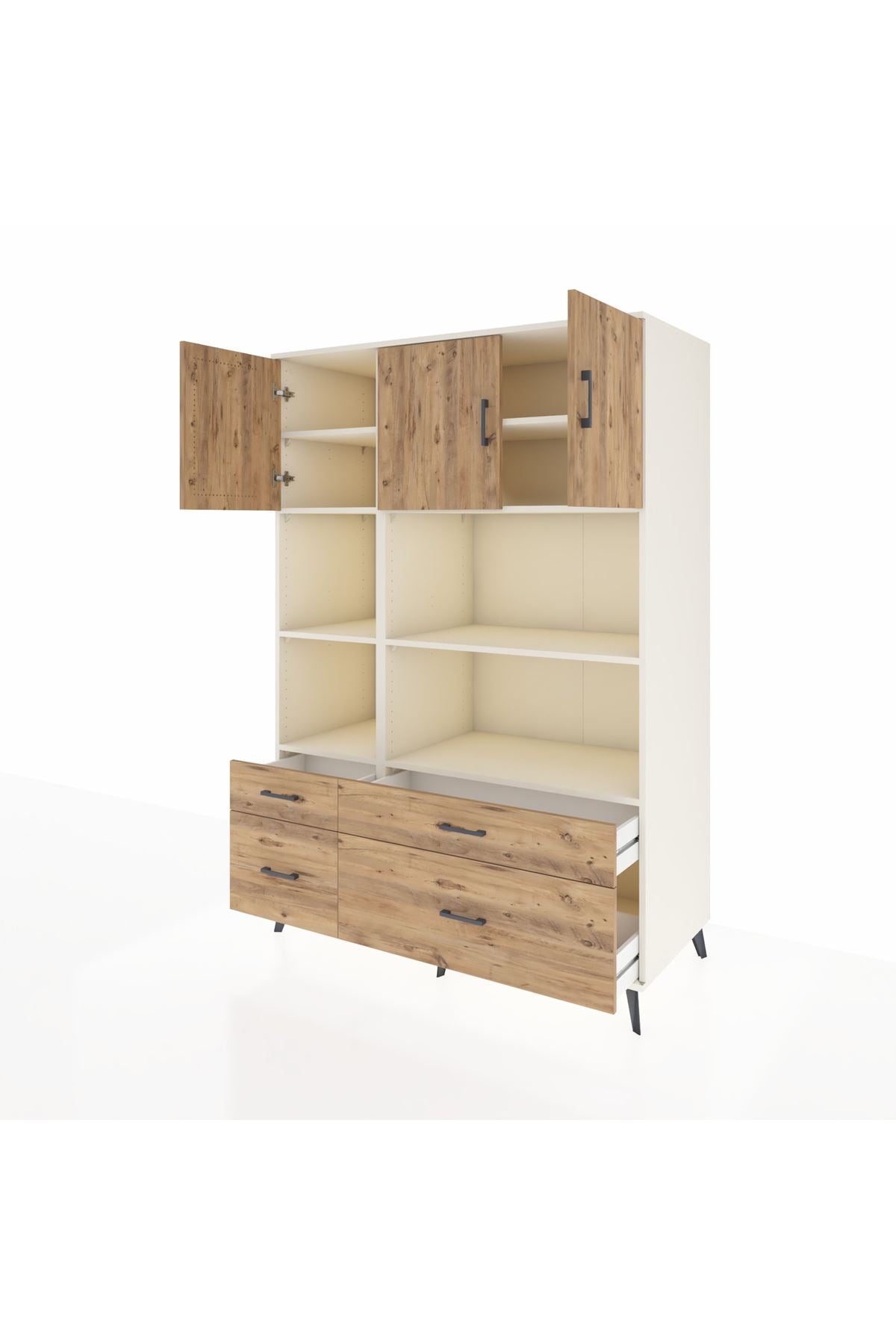 Kronos Dolap 8 Raflı 4 Çekmeceli 3 Kapaklı 132x59x195 Aytaşı-Çam/Çam