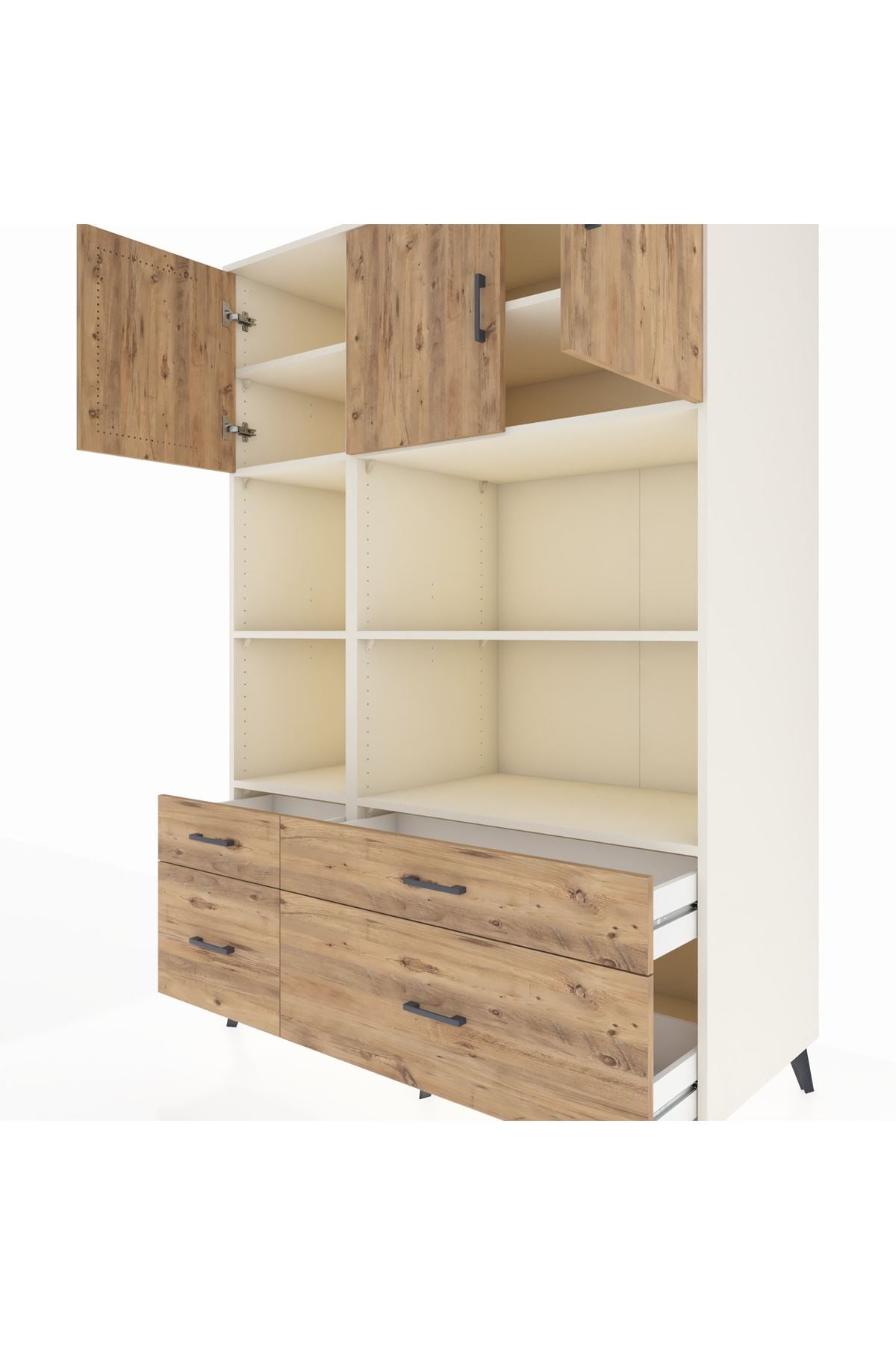 Kronos Dolap 8 Raflı 4 Çekmeceli 3 Kapaklı 132x59x195 Aytaşı-Çam/Çam